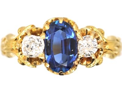 Edwardian 18ct Gold, Sapphire & Diamond Three Stone Ring