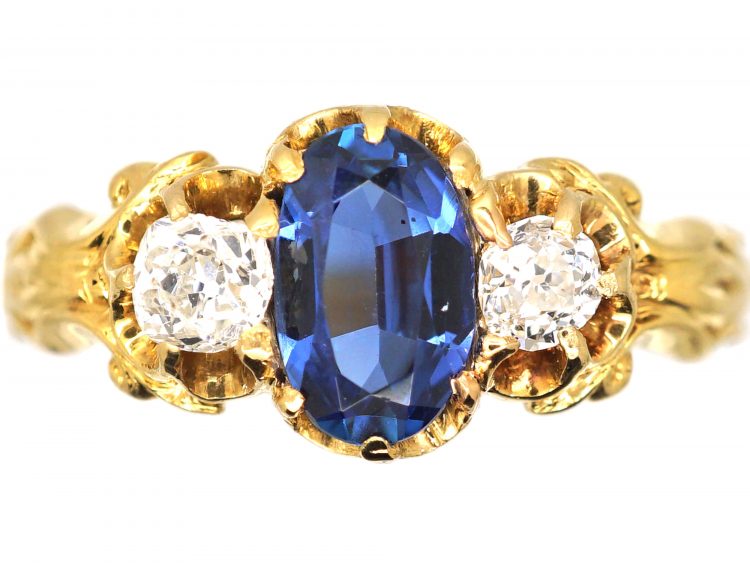 Edwardian 18ct Gold, Sapphire & Diamond Three Stone Ring
