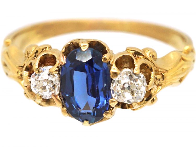 Edwardian 18ct Gold, Sapphire & Diamond Three Stone Ring