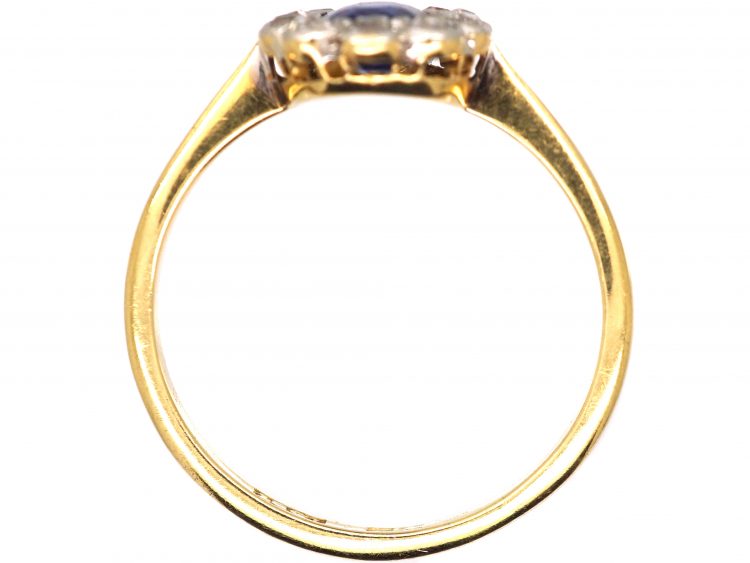 Edwardian 18ct Gold & Platinum, Sapphire & Diamond Oval Cluster Ring