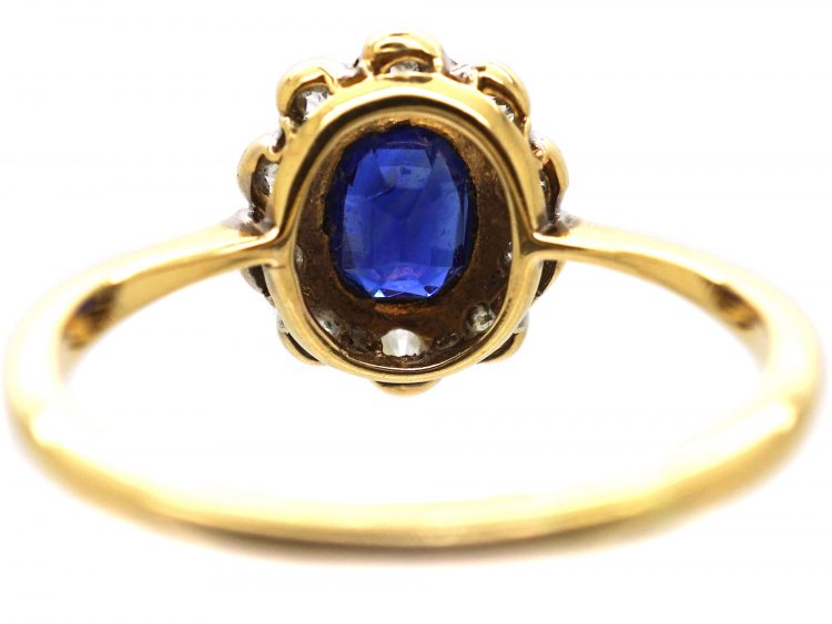 Edwardian 18ct Gold & Platinum, Sapphire & Diamond Oval Cluster Ring