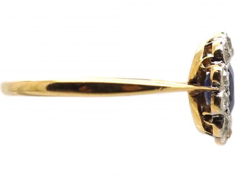 Edwardian 18ct Gold & Platinum, Sapphire & Diamond Oval Cluster Ring