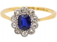 Edwardian 18ct Gold & Platinum, Sapphire & Diamond Oval Cluster Ring