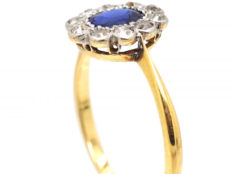 Edwardian 18ct Gold & Platinum, Sapphire & Diamond Oval Cluster Ring