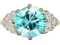 Art Deco 18ct Gold & Platinum, Zircon & Diamond Ring