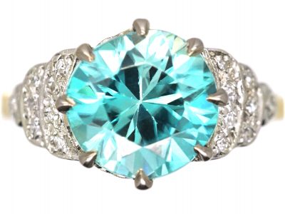 Art Deco 18ct Gold & Platinum, Zircon & Diamond Ring