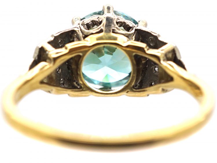 Art Deco 18ct Gold & Platinum, Zircon & Diamond Ring