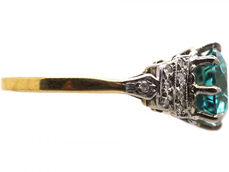 Art Deco 18ct Gold & Platinum, Zircon & Diamond Ring