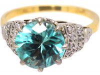 Art Deco 18ct Gold & Platinum, Zircon & Diamond Ring