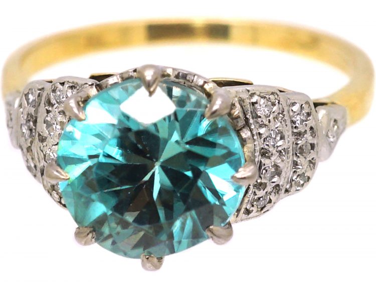 Art Deco 18ct Gold & Platinum, Zircon & Diamond Ring