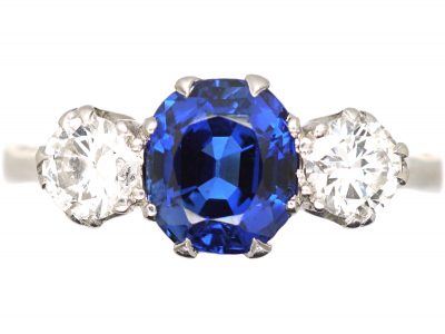 Early 20th Century Platinum, Sapphire & Diamond Three Stone Ring