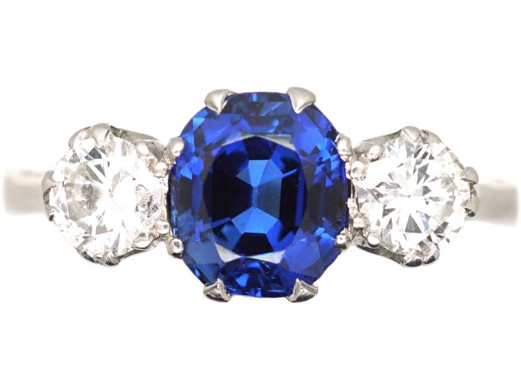 Early 20th Century Platinum, Sapphire & Diamond Three Stone Ring