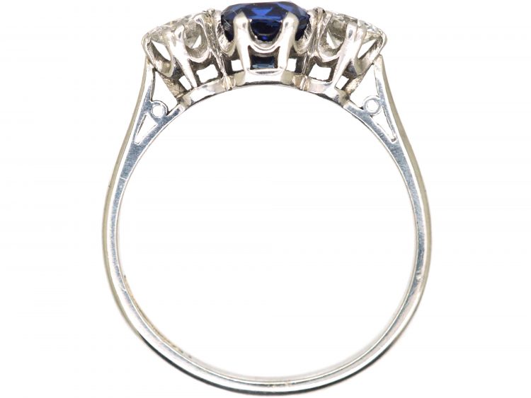 Early 20th Century Platinum, Sapphire & Diamond Three Stone Ring