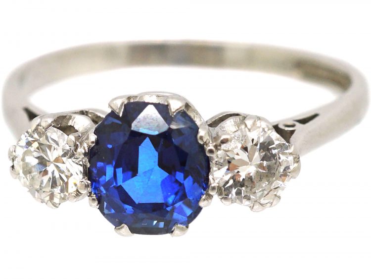 Early 20th Century Platinum, Sapphire & Diamond Three Stone Ring