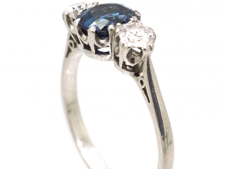Early 20th Century Platinum, Sapphire & Diamond Three Stone Ring
