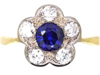 Edwardian 18ct Gold & Platinum, Sapphire & Diamond Flower Cluster Ring
