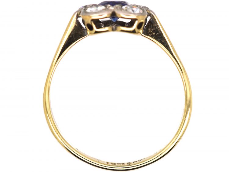 Edwardian 18ct Gold & Platinum, Sapphire & Diamond Flower Cluster Ring