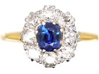 Edwardian 18ct Gold & Platinum, Sapphire & Diamond Cluster Ring