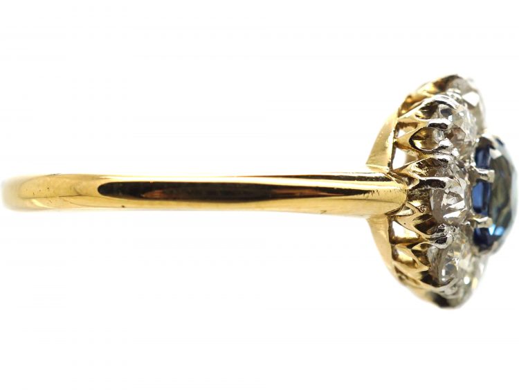 Edwardian 18ct Gold & Platinum, Sapphire & Diamond Cluster Ring