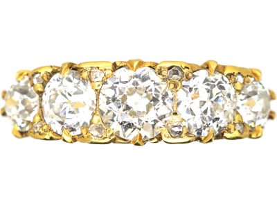 Victorian 18ct Gold, Carved Half Hoop Five Stone Diamond Ring