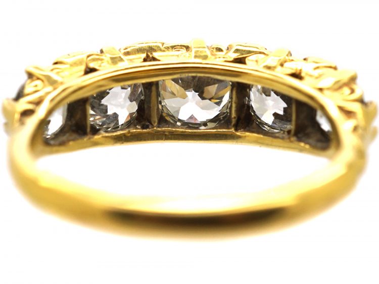 Victorian 18ct Gold, Carved Half Hoop Five Stone Diamond Ring
