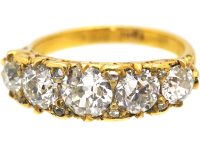 Victorian 18ct Gold, Carved Half Hoop Five Stone Diamond Ring