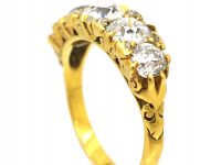 Victorian 18ct Gold, Carved Half Hoop Five Stone Diamond Ring