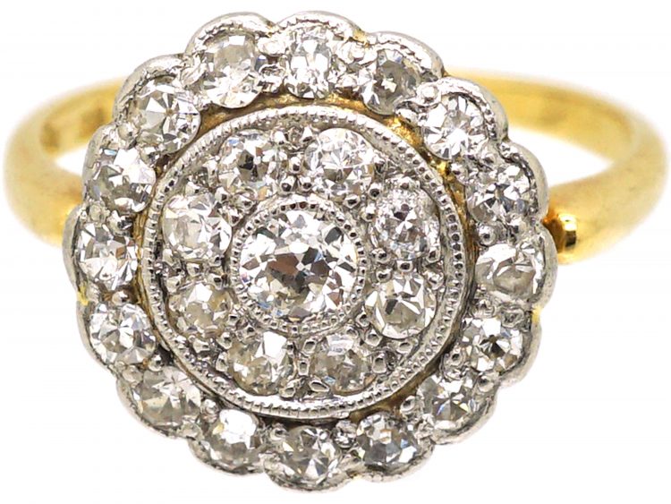 Edwardian 18ct Gold & Platinum, Diamond Cluster Target Ring