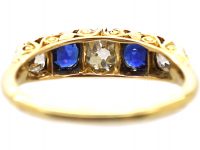 Victorian 18ct Gold, Five Stone Sapphire & Diamond Carved Half Hoop Ring