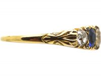 Victorian 18ct Gold, Five Stone Sapphire & Diamond Carved Half Hoop Ring