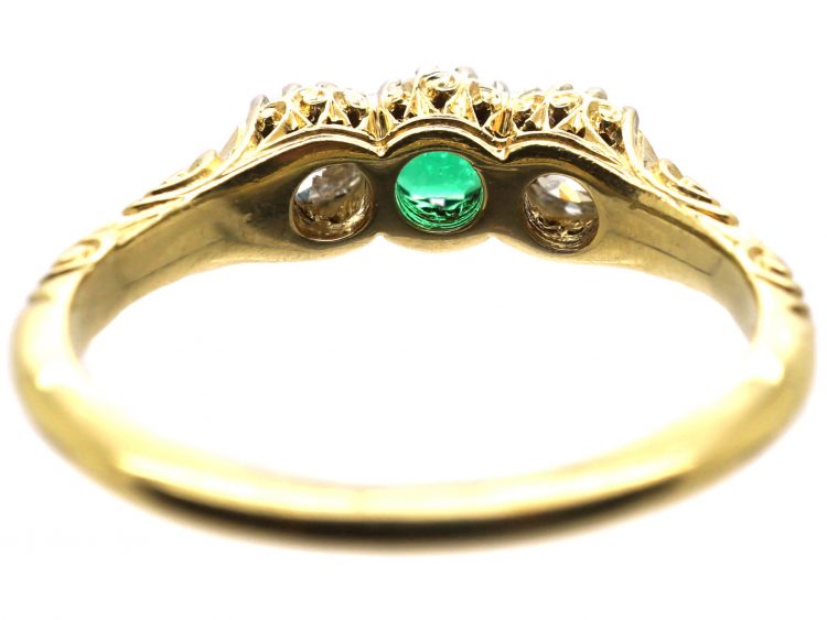 Early 20th Century 18ct Gold & Platinum, Emerald & Diamond Three Stone Ring
