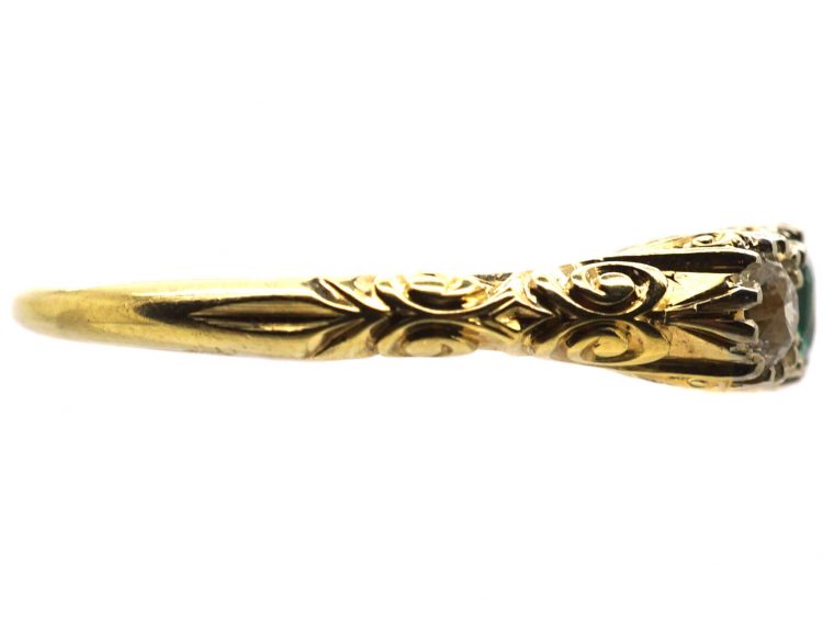 Early 20th Century 18ct Gold & Platinum, Emerald & Diamond Three Stone Ring
