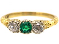 Early 20th Century 18ct Gold & Platinum, Emerald & Diamond Three Stone Ring