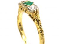 Early 20th Century 18ct Gold & Platinum, Emerald & Diamond Three Stone Ring