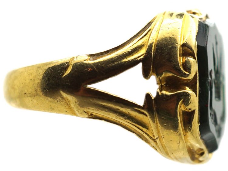 Victorian 18ct Gold Signet Ring with a Bloodstone Intaglio of a Peacock & Crown