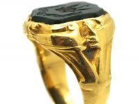 Victorian 18ct Gold Signet Ring with a Bloodstone Intaglio of a Peacock & Crown