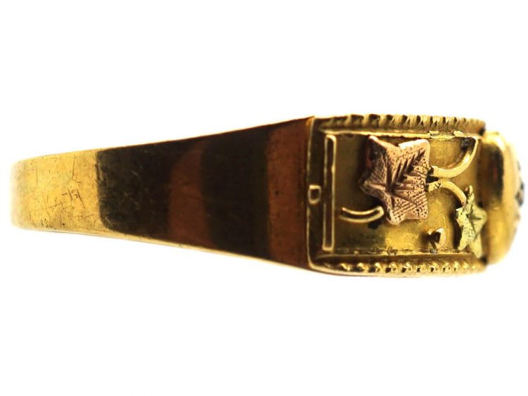 Edwardian 18ct Three Colour Gold & Diamond Heart Ring that Hinges Open & Spells Regard