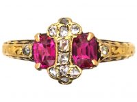 Georgian 18ct Gold Ring set with Two Rubies & Rose Diamonds