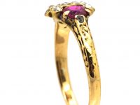 Georgian 18ct Gold Ring set with Two Rubies & Rose Diamonds