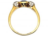 Edwardian 18ct Gold & Platinum, Three Stone Sapphire & Diamond Ring