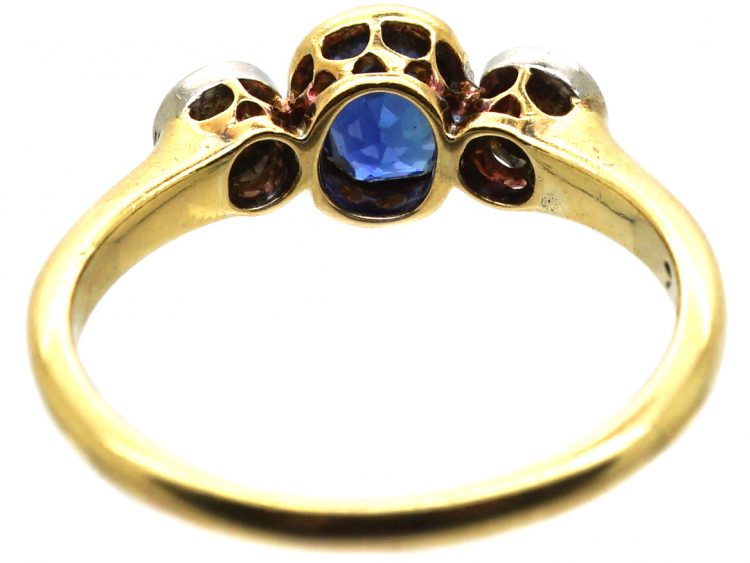 Edwardian 18ct Gold & Platinum, Three Stone Sapphire & Diamond Ring