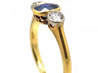 Edwardian 18ct Gold & Platinum, Three Stone Sapphire & Diamond Ring
