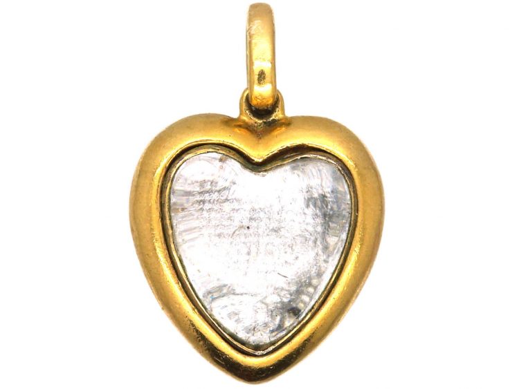 Edwardian 15ct Gold & Red Enamel Heart Shaped Pendant set with a Natural Split Pearl