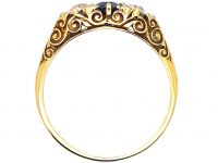 Edwardian 18ct Gold, Sapphire & Diamond Three Stone Carved Half Hoop Ring