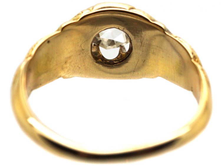 Victorian Engraved 18ct Gold Ring Claw set with a Rose Diamond