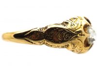 Victorian Engraved 18ct Gold Ring Claw set with a Rose Diamond