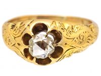 Victorian Engraved 18ct Gold Ring Claw set with a Rose Diamond