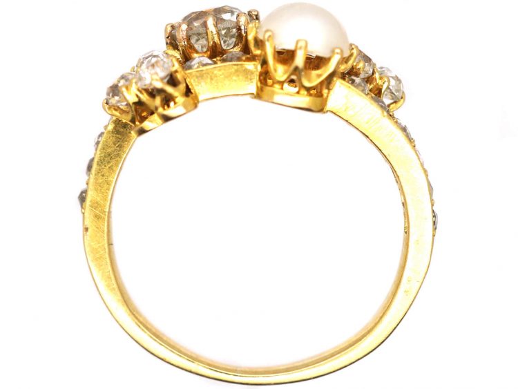 Edwardian 18ct Gold Arrows to Your Heart Ring set with Diamonds & a Natural Pearl