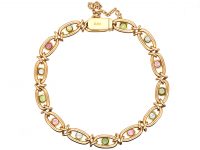 Edwardian 15ct Gold, Aquamarine, Pink Tourmaline & Peridot Bracelet
