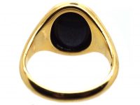 Early 20th Century 18ct Gold Signet Ring set with Lapis with an Intaglio of a Viking Boat